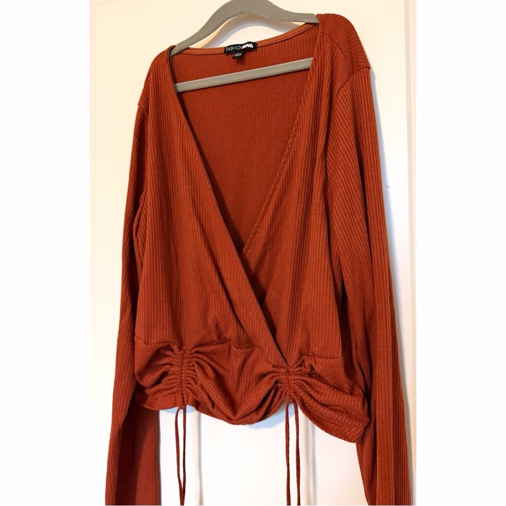 Fashion Nova Terracotta Wrap Blouse, size XL